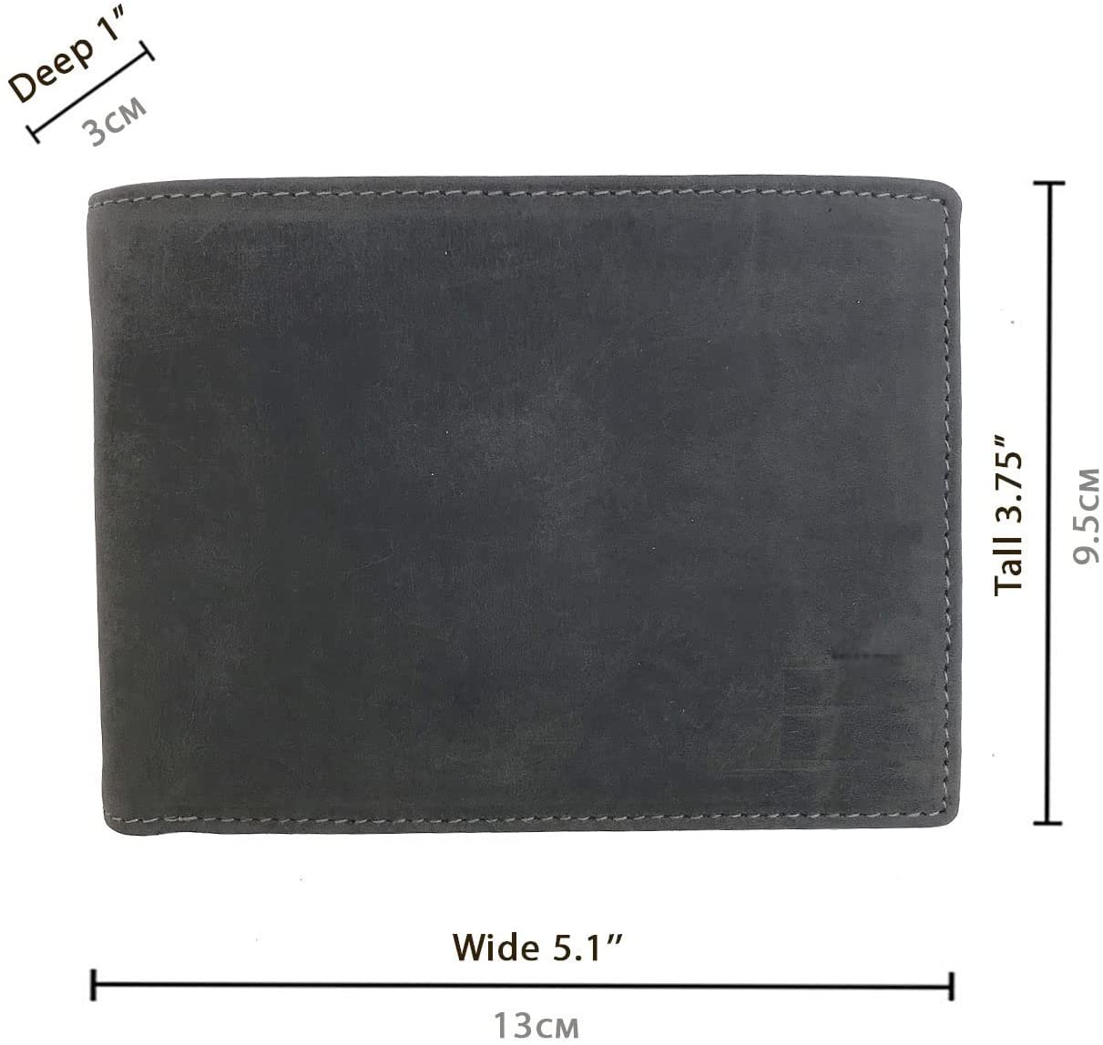 Leather Wallet for Men's-Genuine Washed Calf RFID Blocking Bifold Men Wallet With Coin Pocket (Vertical Flip Stitched Collar, Black)
