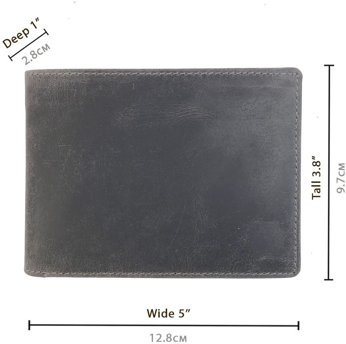 Leather Wallet for Men's-Genuine Washed Calf RFID Blocking Bifold Men Wallet With Coin Pocket (Vertical Flip Stitched Collar, Black)