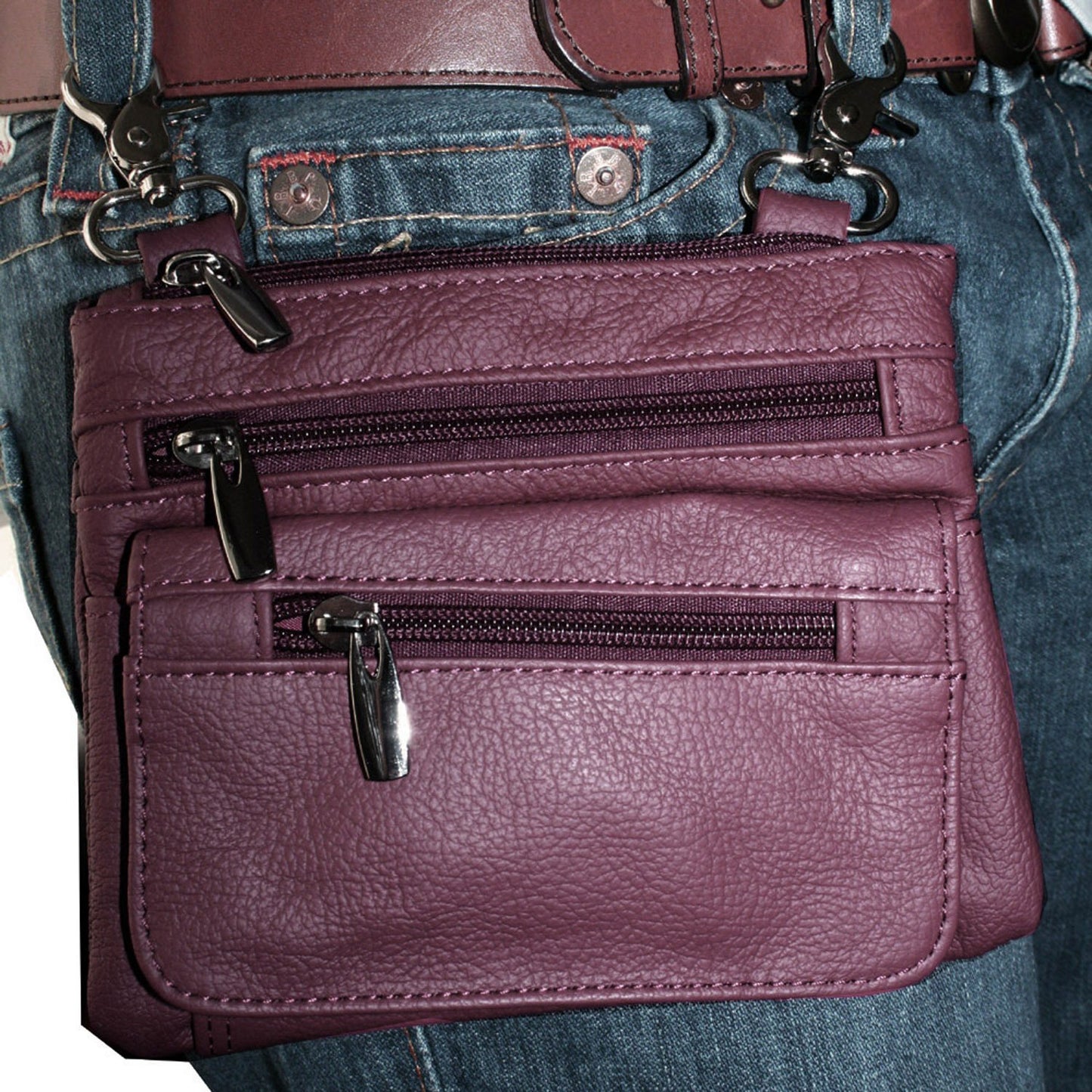 SILVERFEVER Leather Bike Rider Accordion Bag Cross Body Belt Phone Pack Pouch