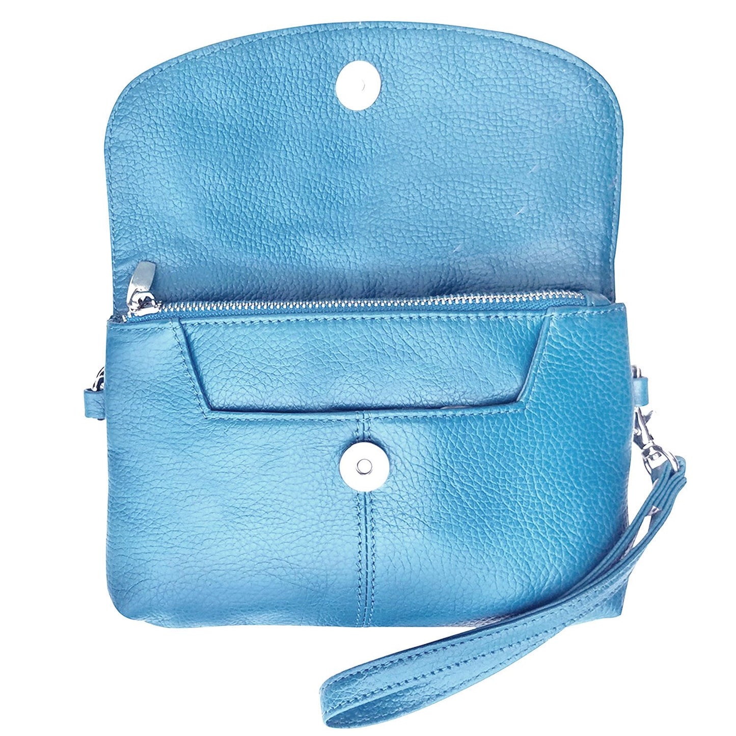 Leather Handbag Purse Womens Small Clutch Wristlet Crossbody Multi Compartment Organiser Fits Phone SilverFever