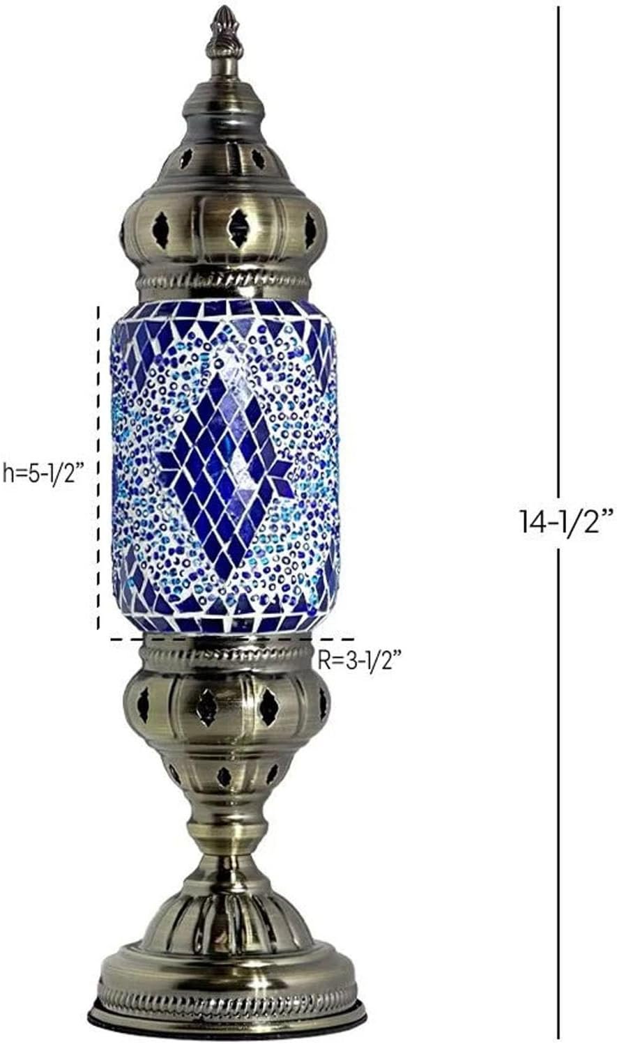 Turkish Cylinder Table Lamp Mosaic Glass Accent Boho Lamps Moroccan Lantern (Blue Star)