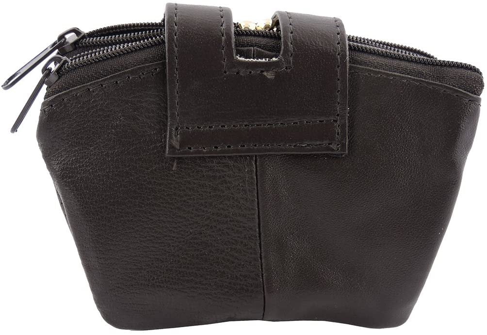 SILVERFEVER Leather Coin Purse with Kisslock Closure - Handcrafted Genuine Lambskin (3 Entry, Black)