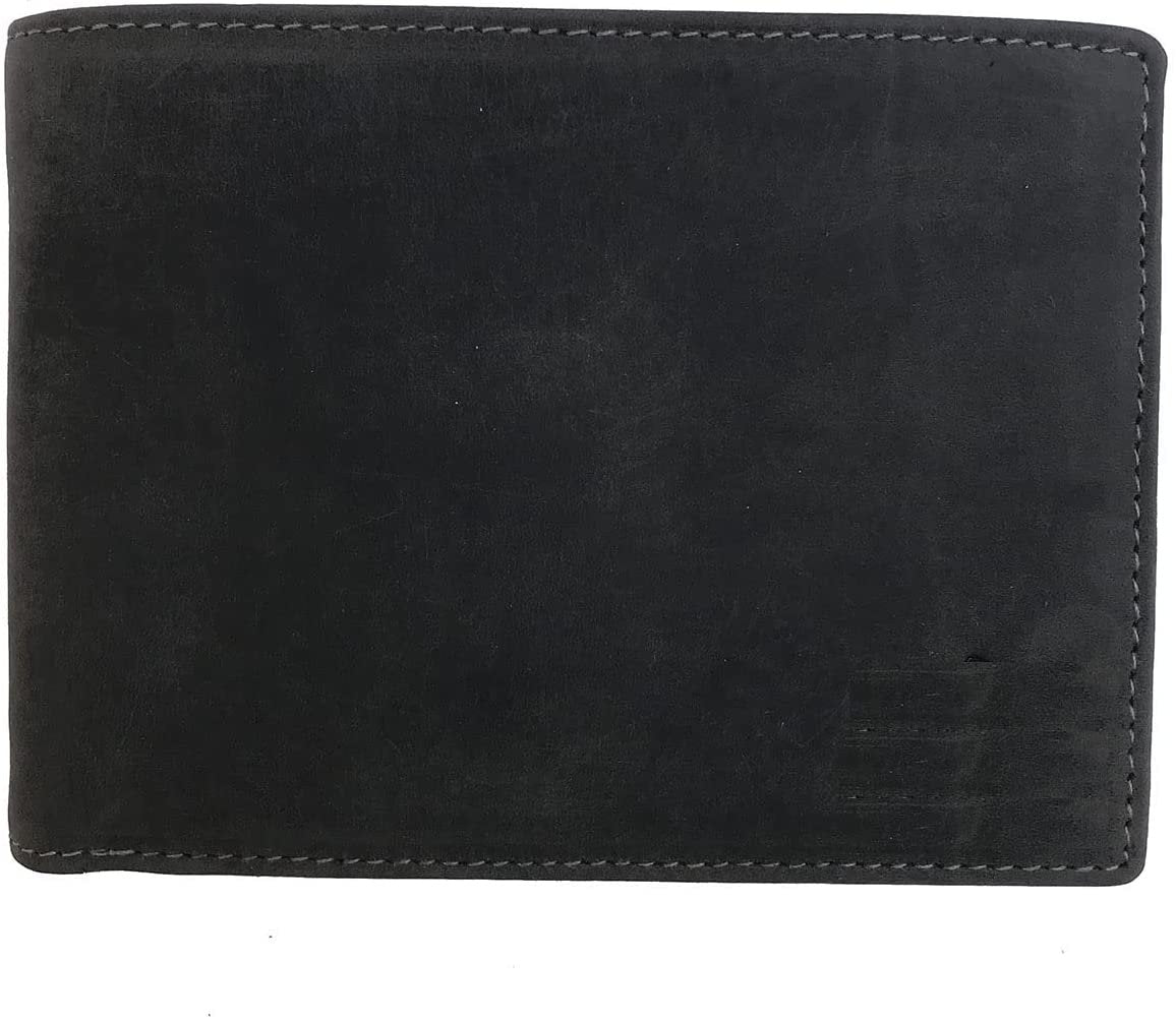 Leather Wallet for Men's-Genuine Washed Calf RFID Blocking Bifold Men Wallet With Coin Pocket (Vertical Flip Stitched Collar, Black)