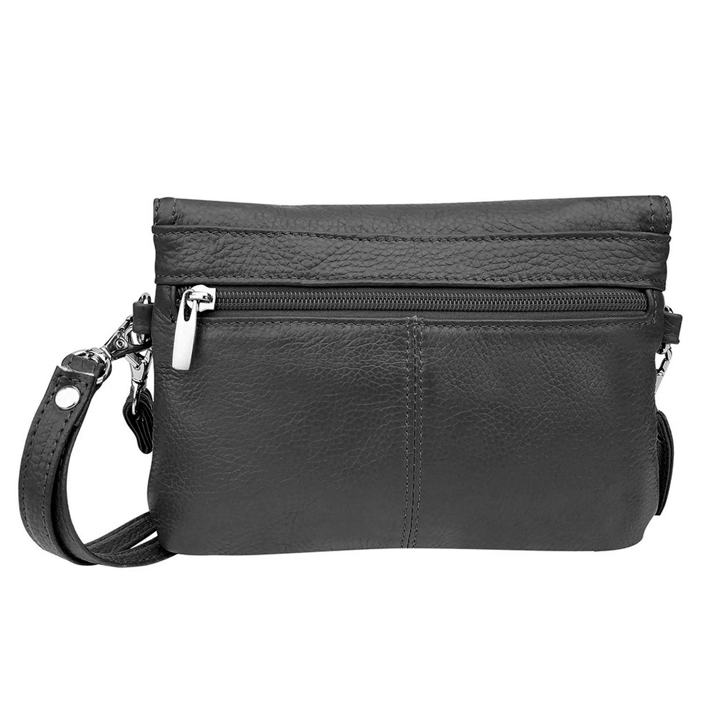 Leather Handbag Purse Womens Small Clutch Wristlet Crossbody Multi Compartment Organiser Fits Phone SilverFever