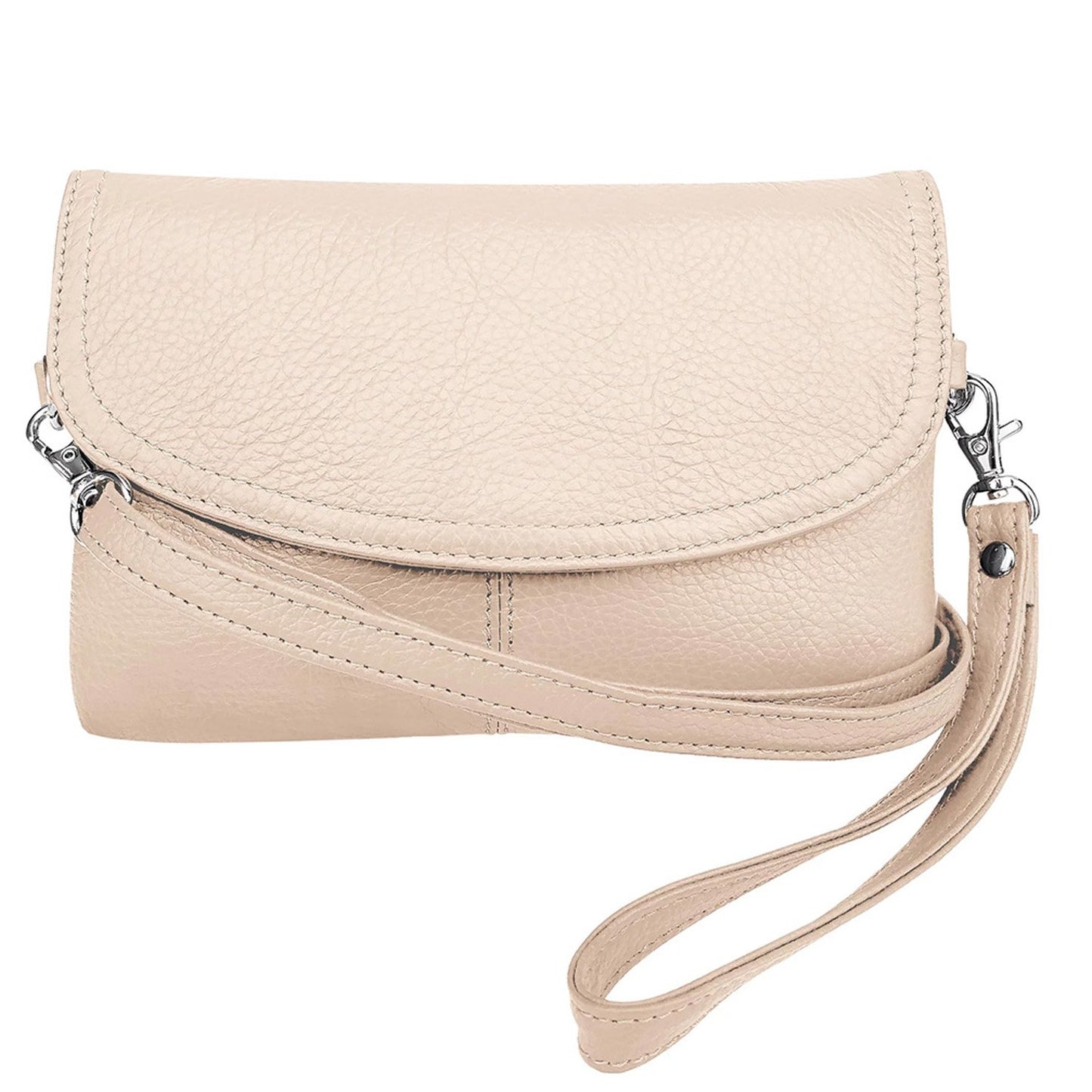 Leather Handbag Purse Womens Small Clutch Wristlet Crossbody Multi Compartment Organiser Fits Phone SilverFever