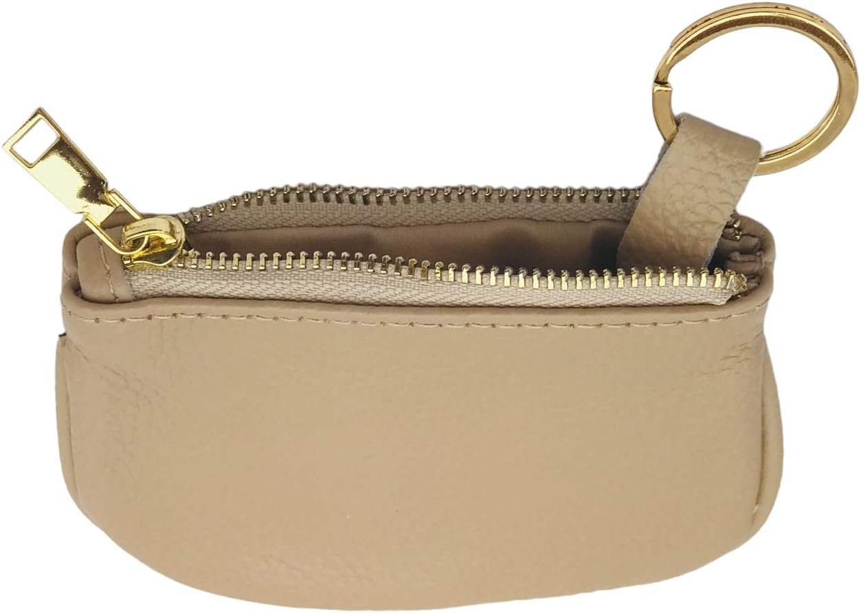 Cowhide Leather Coin Purse Pouch w Zipper and Key Fob