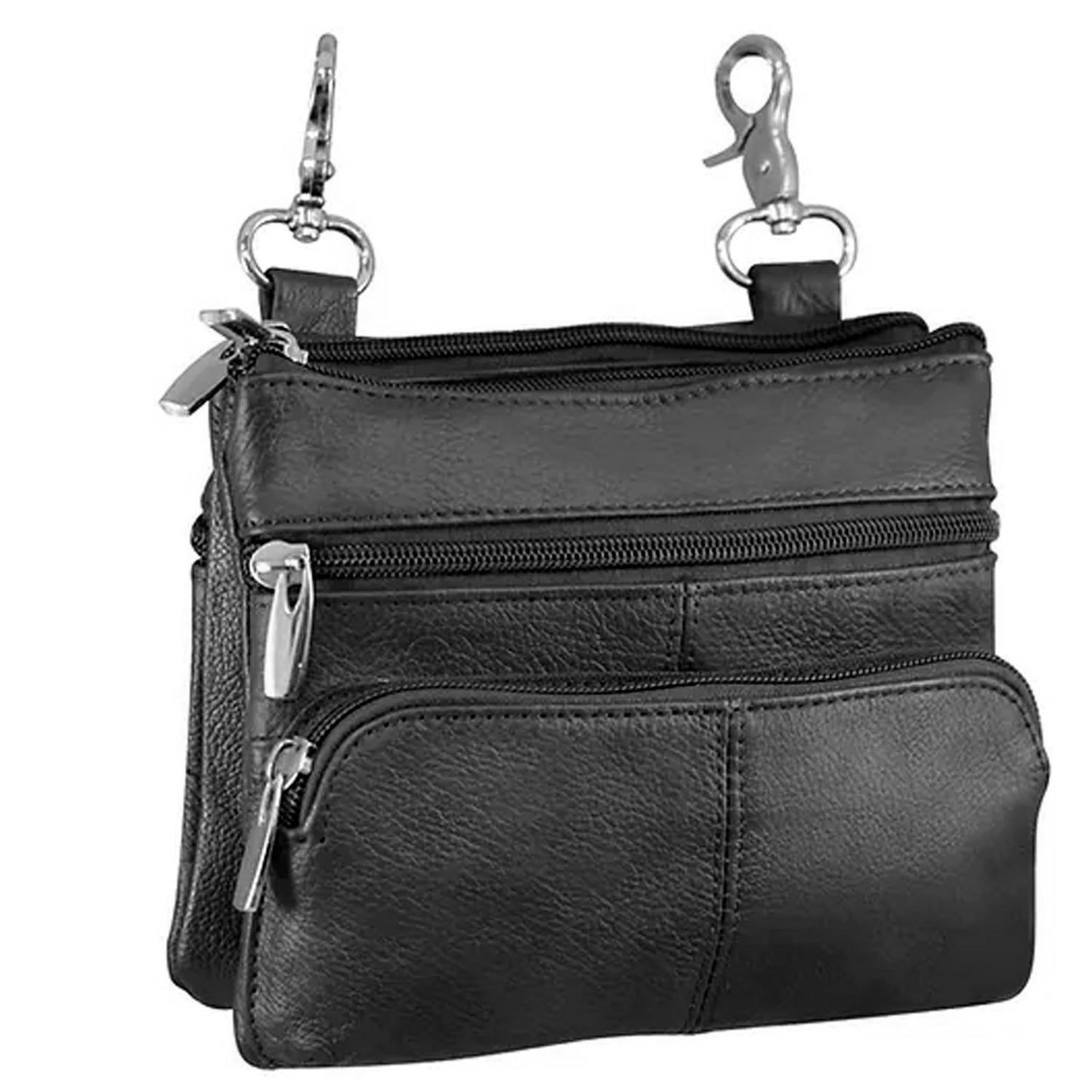 SILVERFEVER Leather Bike Rider Accordion Bag Cross Body Belt Phone Pack Pouch