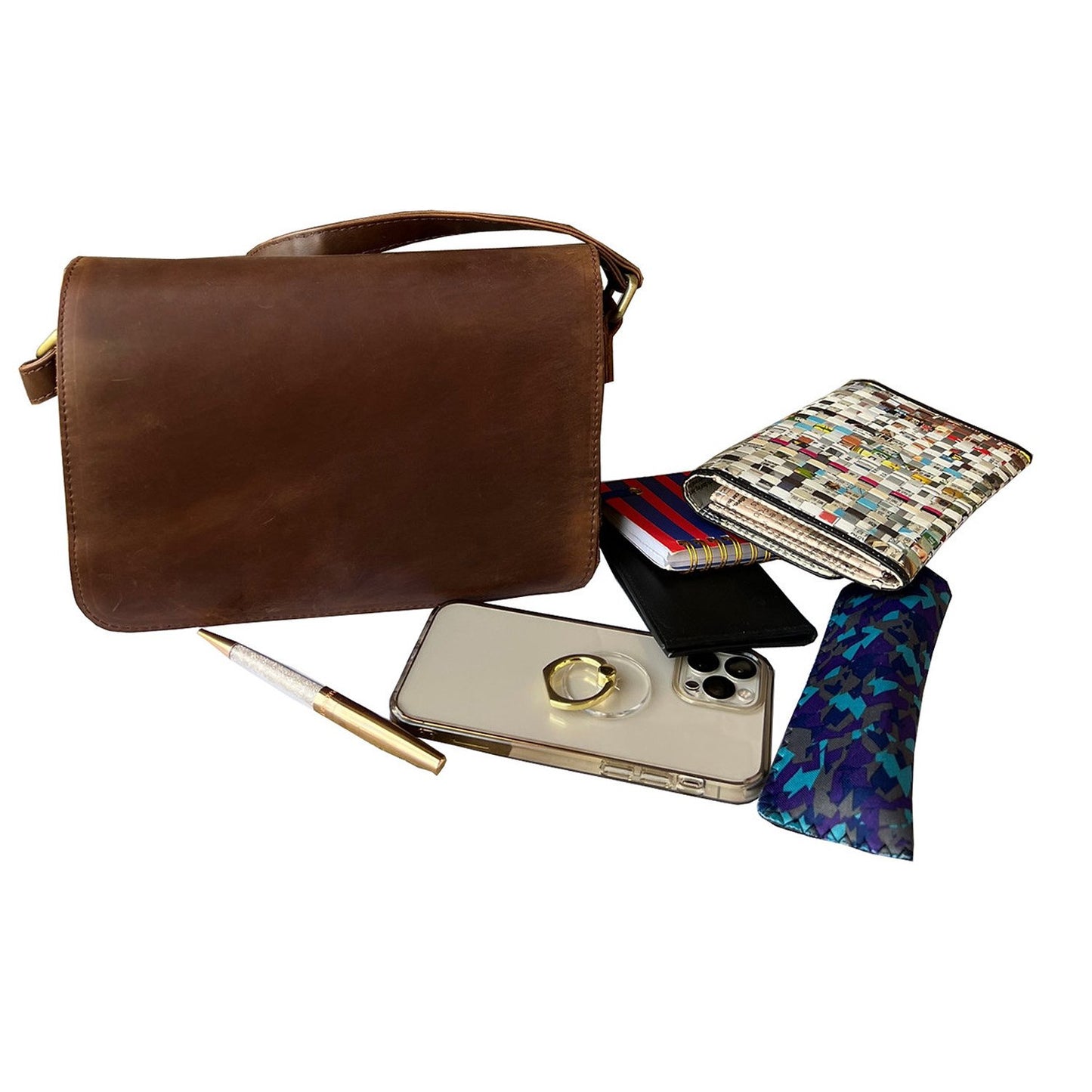 Cowhide Leather Womens Shoulder Purse Small Cross Body Organizer Bag with Many Pockets