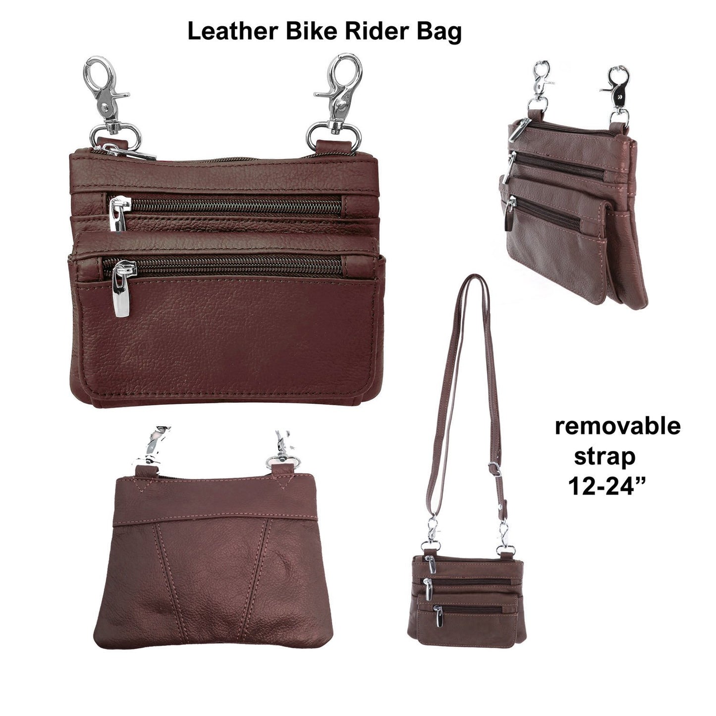 SILVERFEVER Leather Bike Rider Accordion Bag Cross Body Belt Phone Pack Pouch