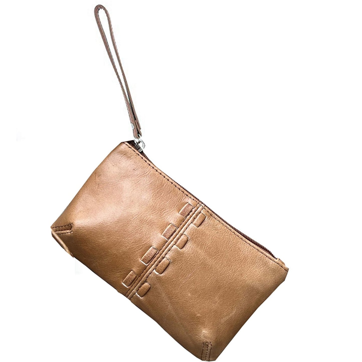Women's Leather Wristlet Small Wallet Clutch with Whipstitched Detail