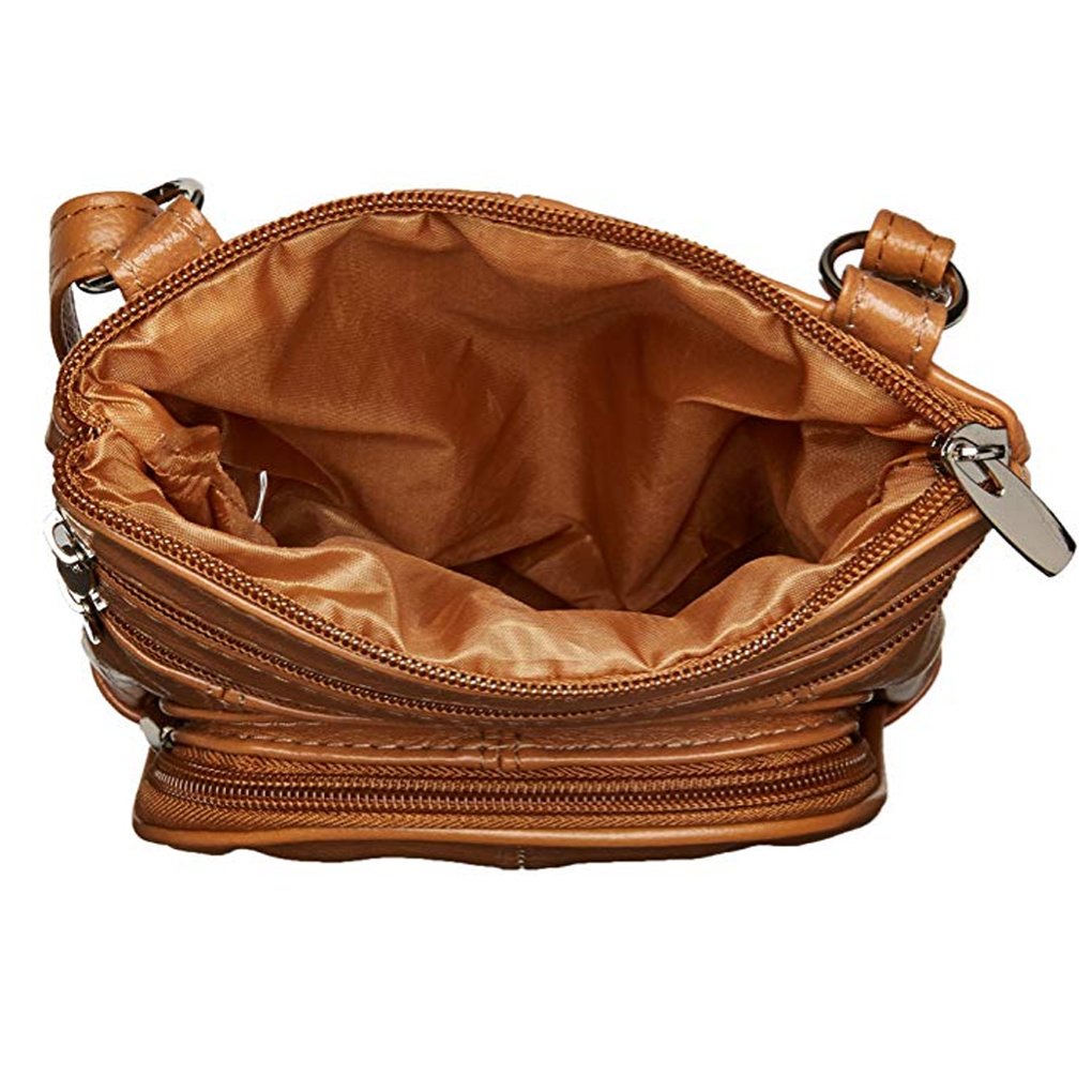 SILVERFEVER Women's Shoulder Crossbody Round RFID Pocket Small Genuine Leather Bag