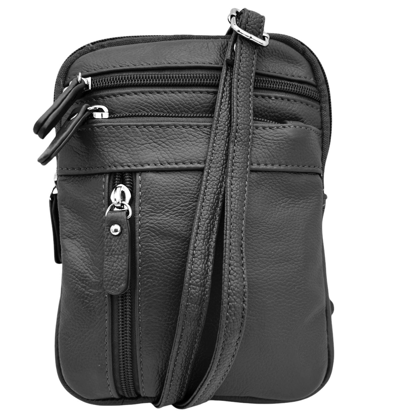 Women's Leather Crossbody, Shoulder, or Belt Bag – Vertical 4-Pocket Organizer Pouch