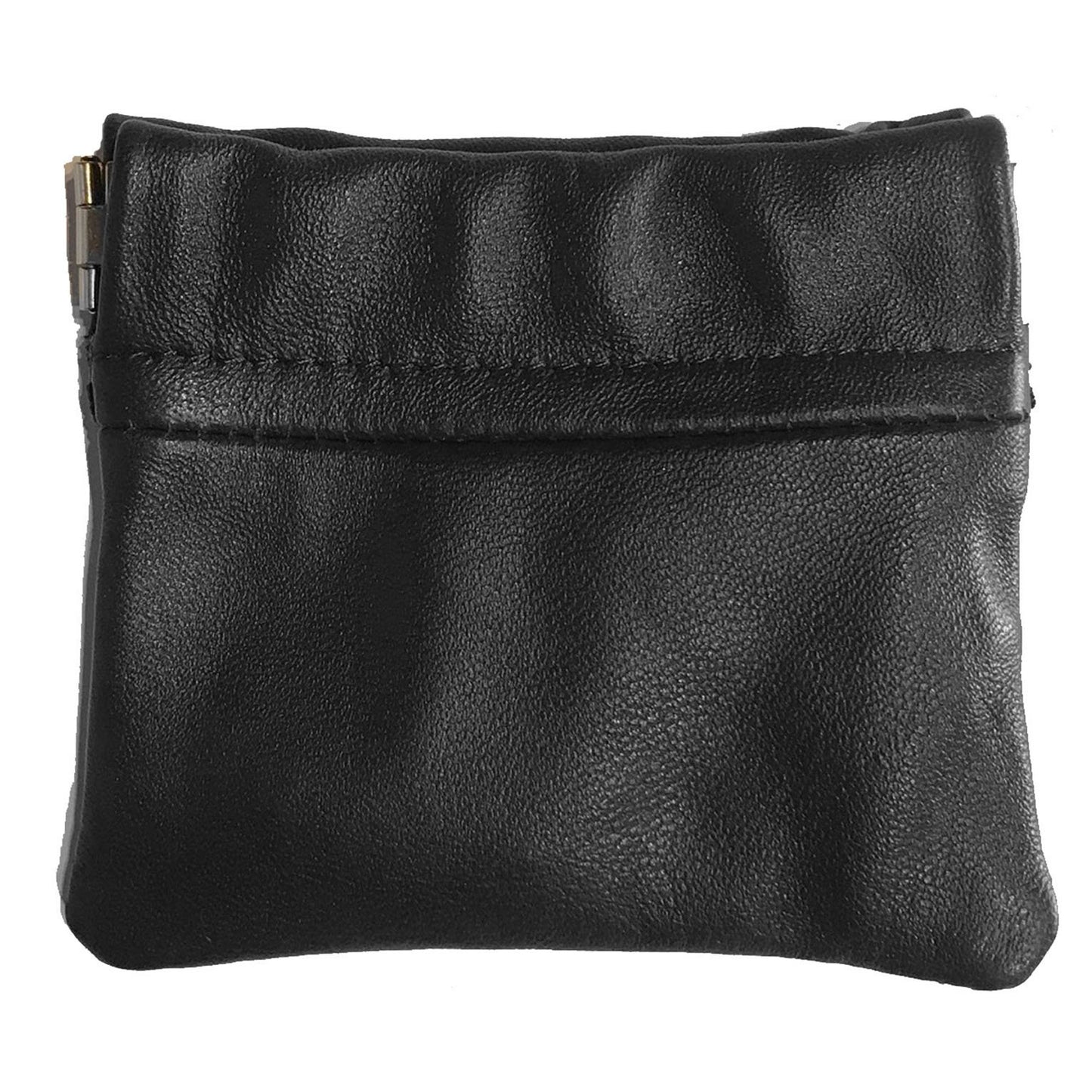 Leather Coin Purse Change Holder Squeeze Spring Closure Pouch w Key Ring, 3.5" by 3.5" - Great Gift for Men Women