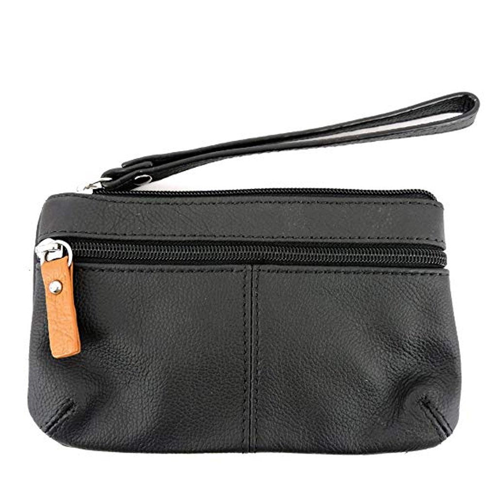 Women's Leather Wristlet Small Wallet Clutch with Whipstitched Detail