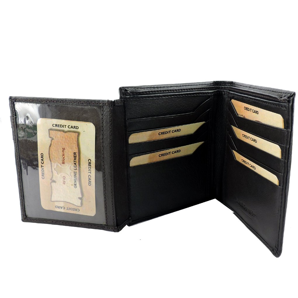 Men's RFID Leather Wallet Cowhide, ID, CC, Bill Pockets, Gift Box