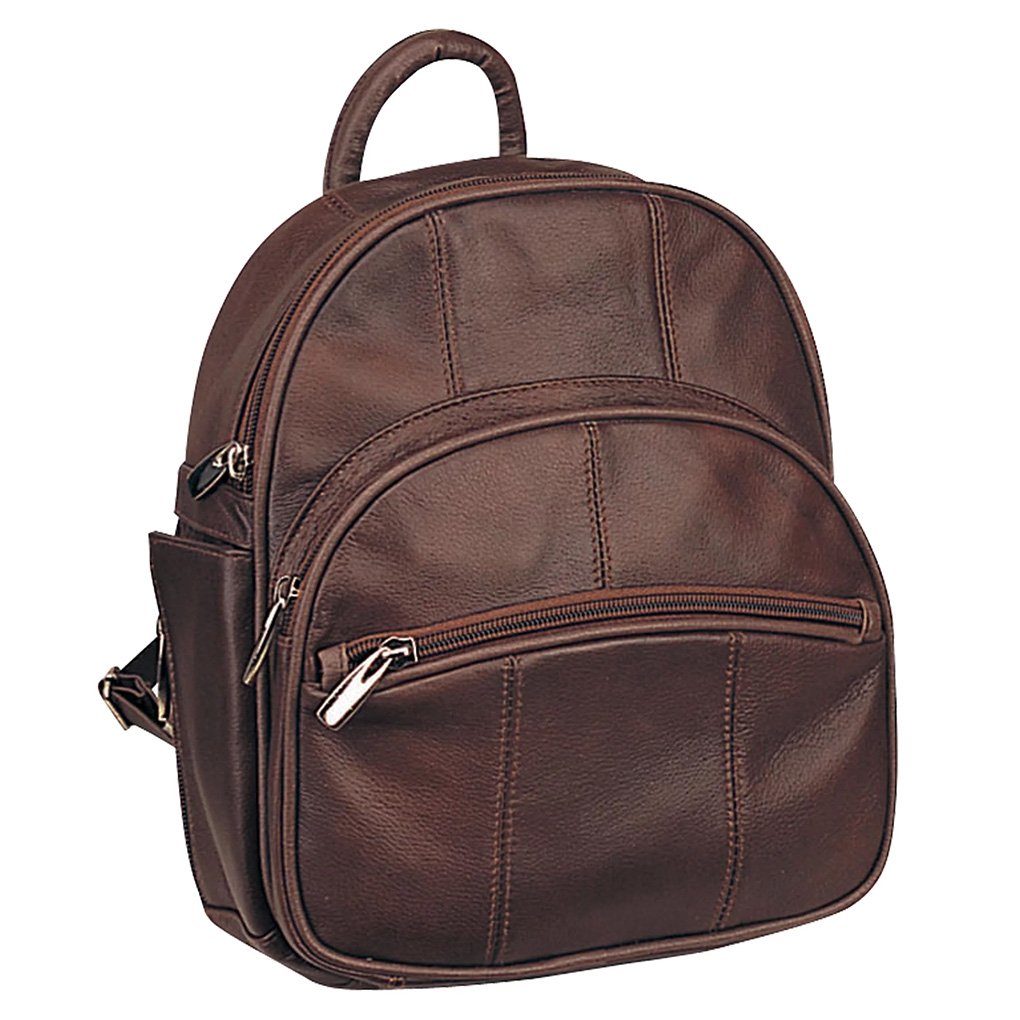 Silver Fever Genuine Leather Round Top Backpack Purse Organizer Bag