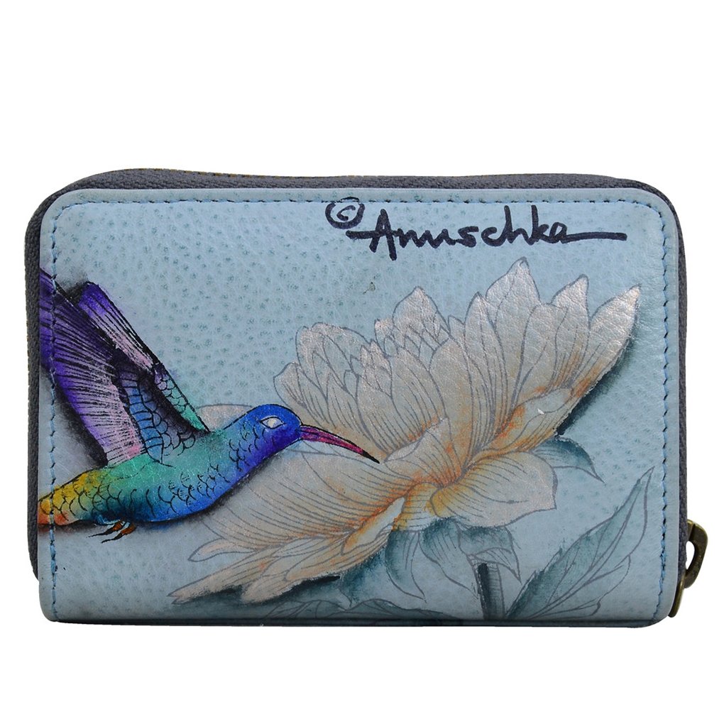 Anuschka Leather Accordion Credit Card Wallet Rainbow Birds LNWT