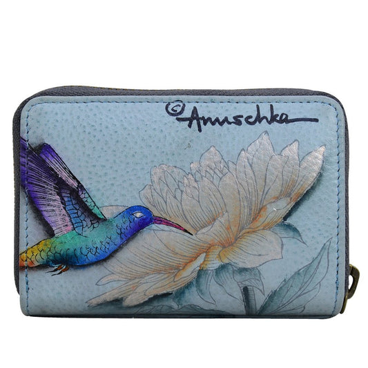 Anuschka Leather Accordion Credit Card Wallet Rainbow Birds LNWT