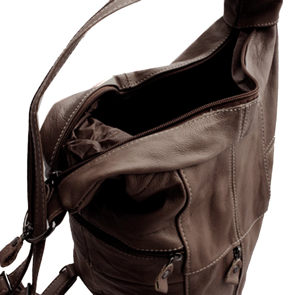 Women's Cowhide Leather Backpack Convertible Sling One Shoulder Large Bag Secure Entry |7 Pocket