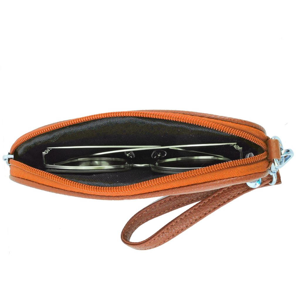 Leather Eyeglass Glasses Case with Wristlet Handle, Padded WOMAN