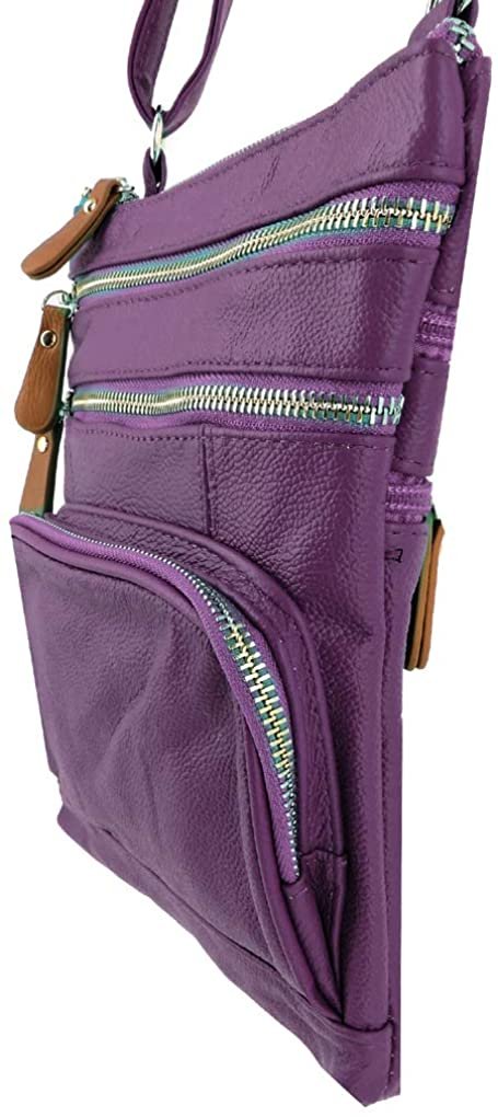 SILVERFEVER Genuine Leather Organizer Handbag Cross Body - Shoulder Travel Bag