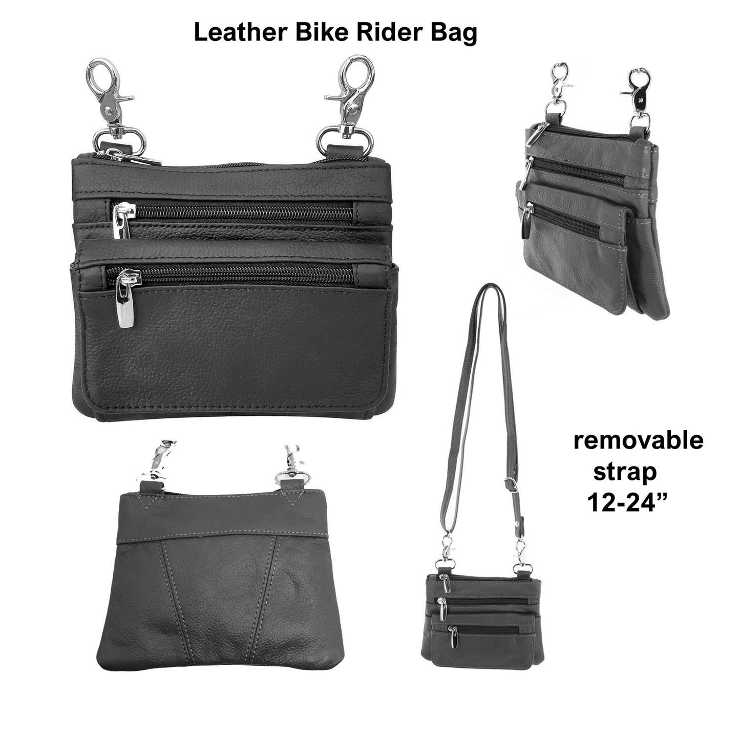 SILVERFEVER Leather Bike Rider Accordion Bag Cross Body Belt Phone Pack Pouch