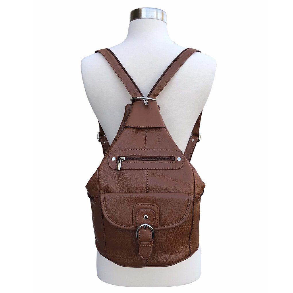 Women's Cowhide Leather Backpack Convertible Sling One Shoulder Large Bag Secure Entry |7 Pocket
