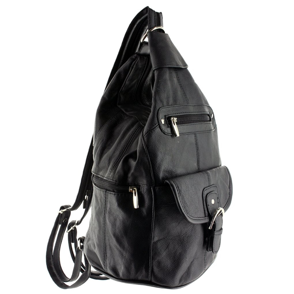 Women's Cowhide Leather Backpack Convertible Sling One Shoulder Large Bag Secure Entry |7 Pocket