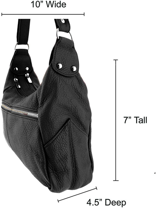 Black-2 Entry Women's Leather Medium Cross Body Purse Shoulder Ladies Handbag with Many Pockets