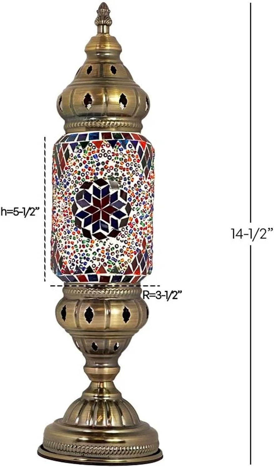 Turkish Cylinder Table Lamp Mosaic Glass Accent Boho Lamps Moroccan Lantern (Blue Star)