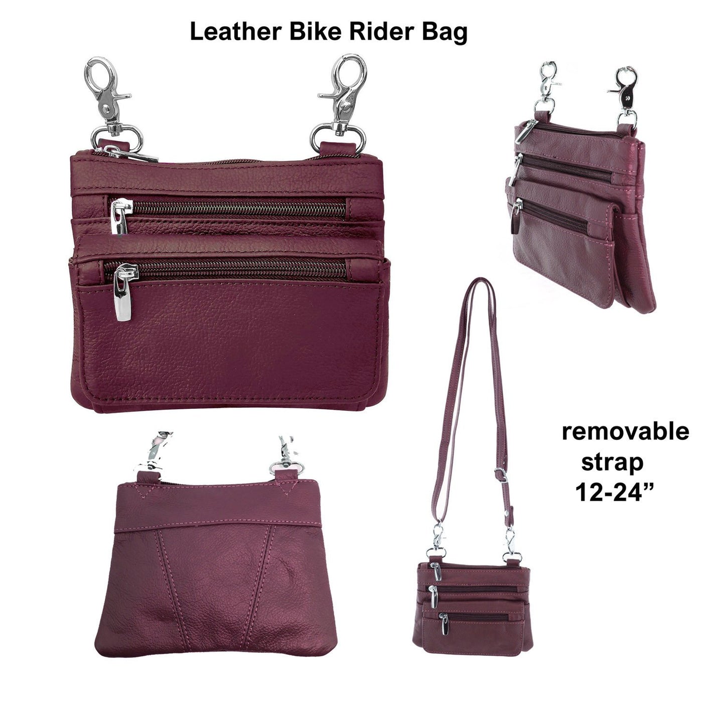 SILVERFEVER Leather Bike Rider Accordion Bag Cross Body Belt Phone Pack Pouch