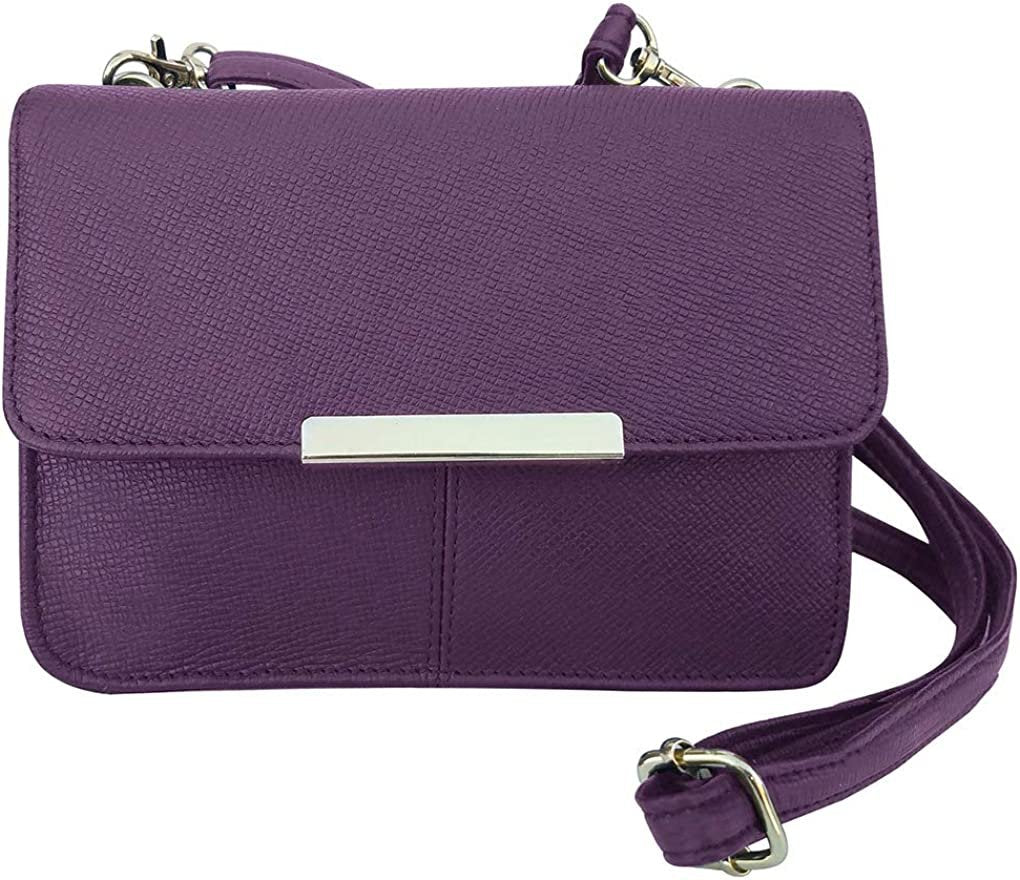 Cowhide Leather Womens Shoulder Purse Small Cross Body Organizer Bag with Many Pockets