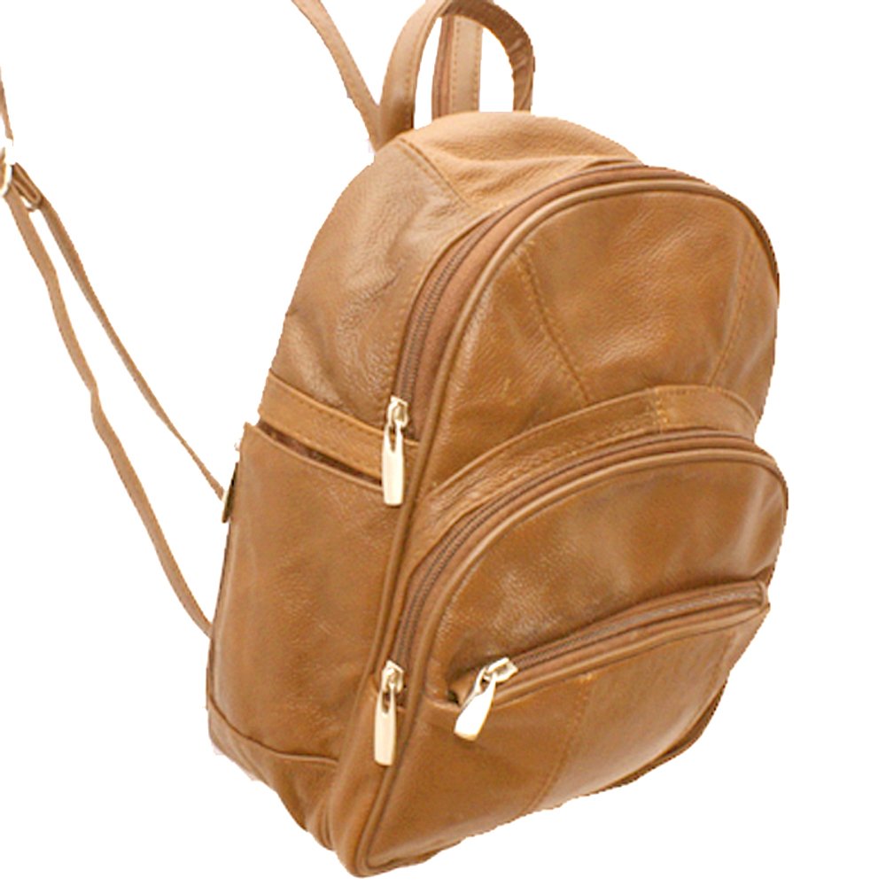 Silver Fever Genuine Leather Round Top Backpack Purse Organizer Bag