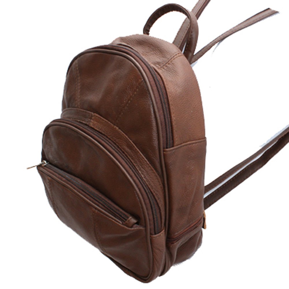Silver Fever Genuine Leather Round Top Backpack Purse Organizer Bag