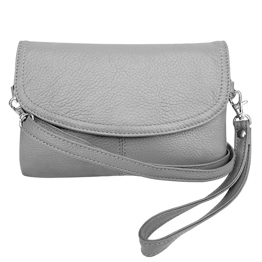 Leather Handbag Purse Womens Small Clutch Wristlet Crossbody Multi Compartment Organiser Fits Phone SilverFever