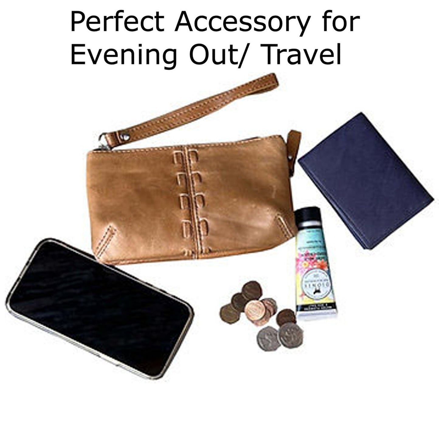 Women's Leather Wristlet Small Wallet Clutch with Whipstitched Detail