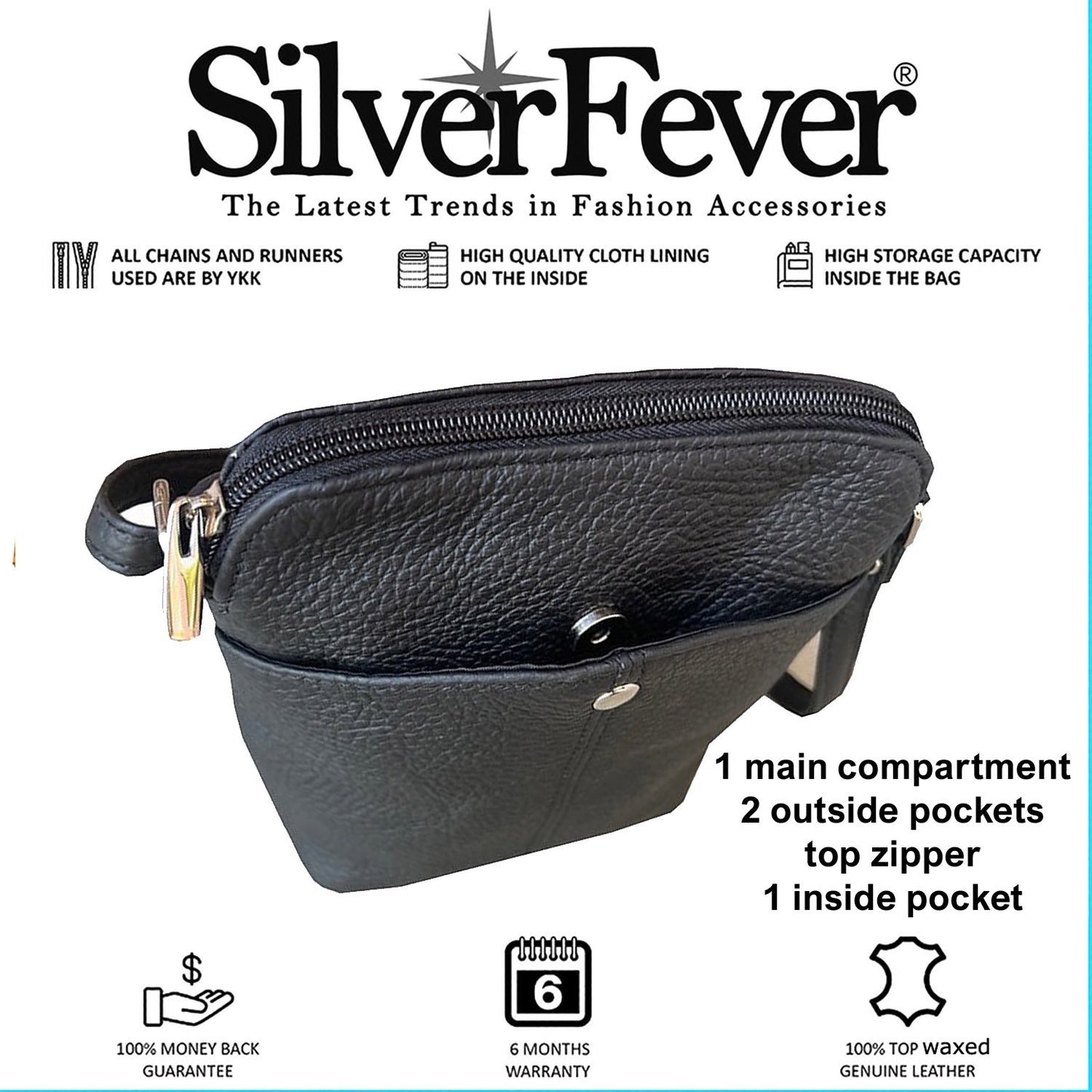 SILVERFEVER Women's Phone Crossbody Bag Trendy Small Purse Cowhide Leather Handbag (Black)