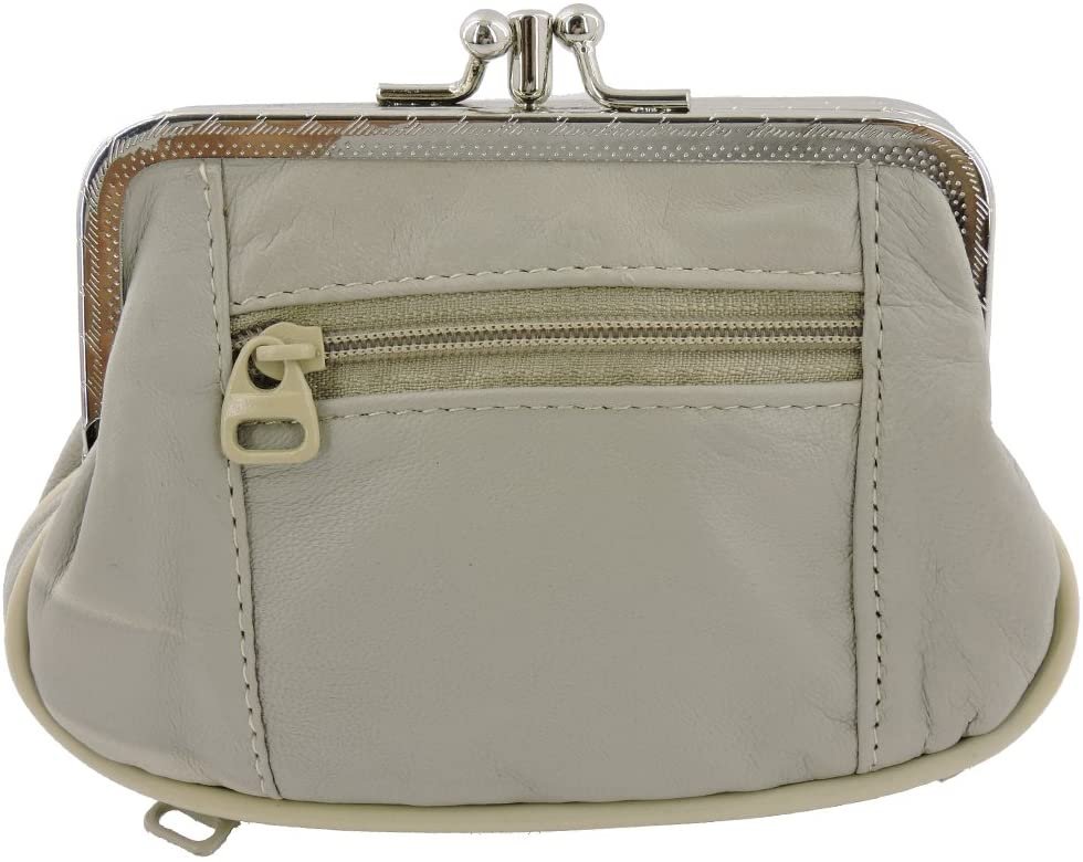 SILVERFEVER Leather Coin Purse with Kisslock Closure - Handcrafted Genuine Lambskin (3 Entry, Black)
