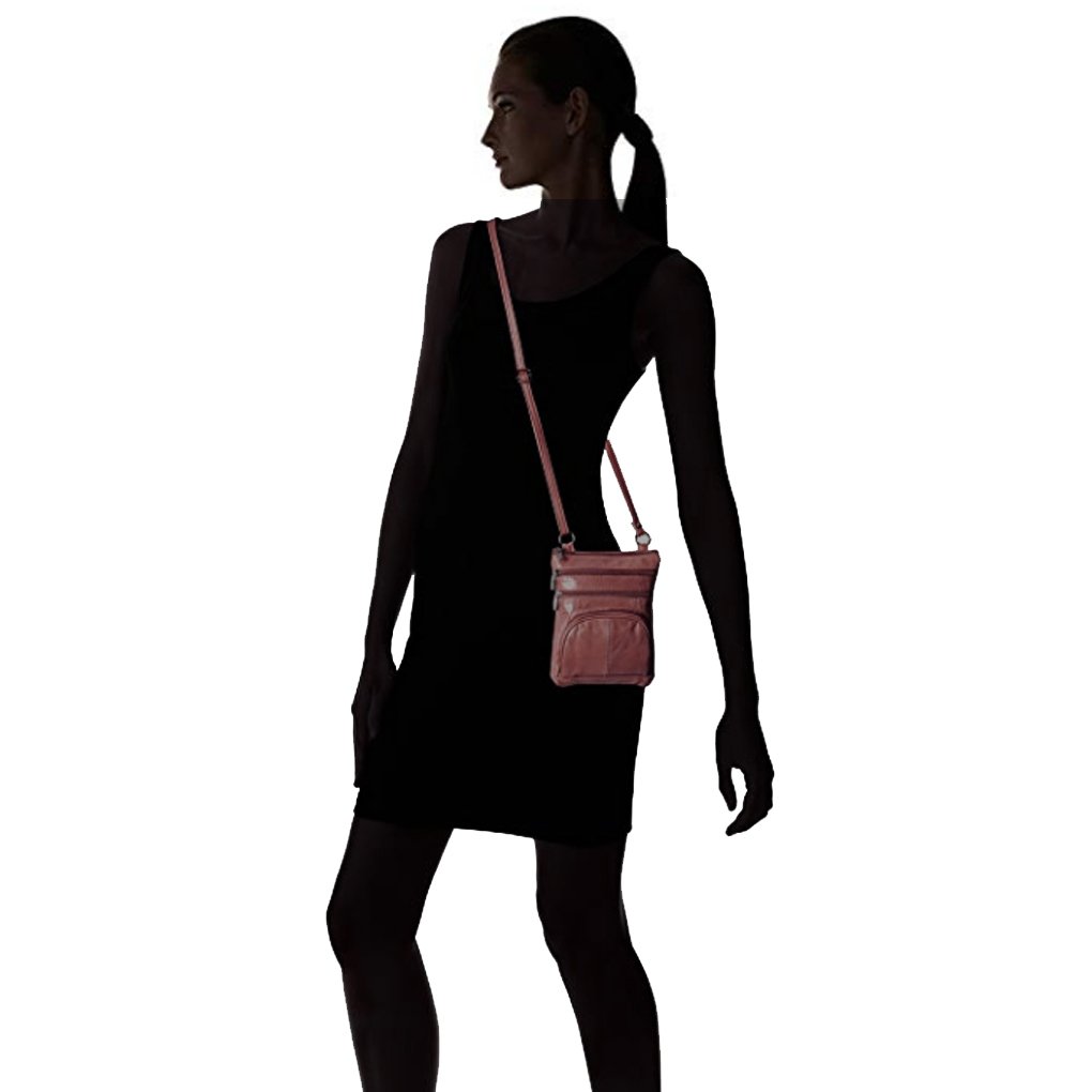 SILVERFEVER Women's Shoulder Crossbody Round RFID Pocket Small Genuine Leather Bag