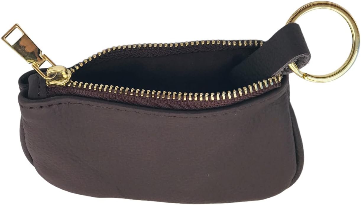 Cowhide Leather Coin Purse Pouch w Zipper and Key Fob