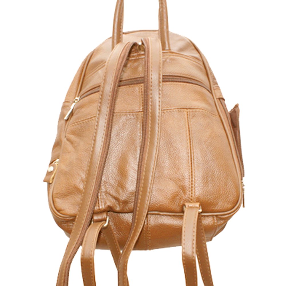 Silver Fever Genuine Leather Round Top Backpack Purse Organizer Bag