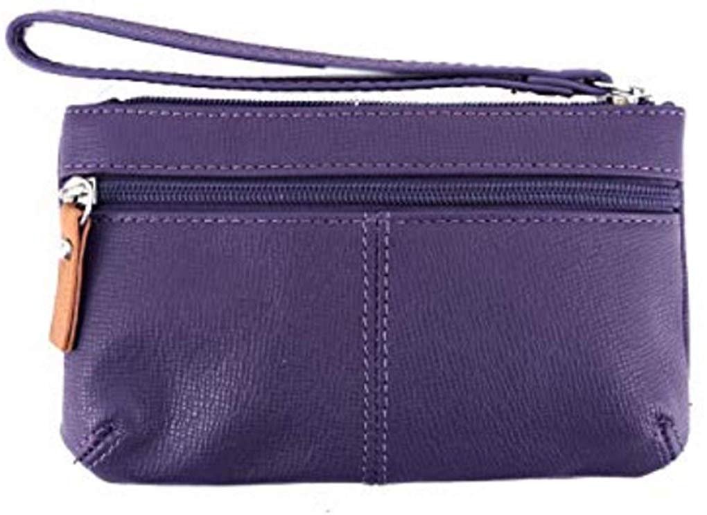 Women's Leather Wristlet Small Wallet Clutch with Whipstitched Detail