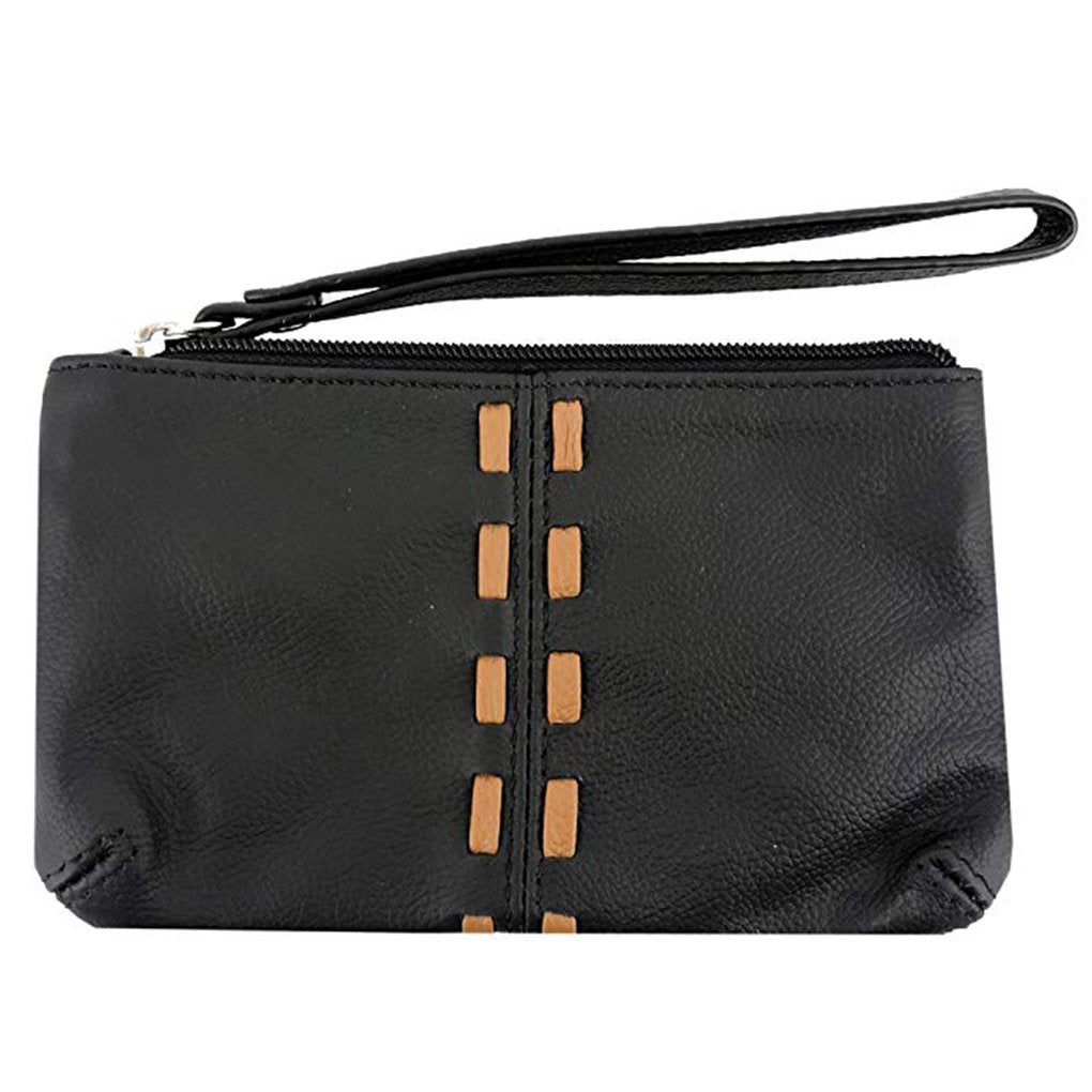 Women's Leather Wristlet Small Wallet Clutch with Whipstitched Detail