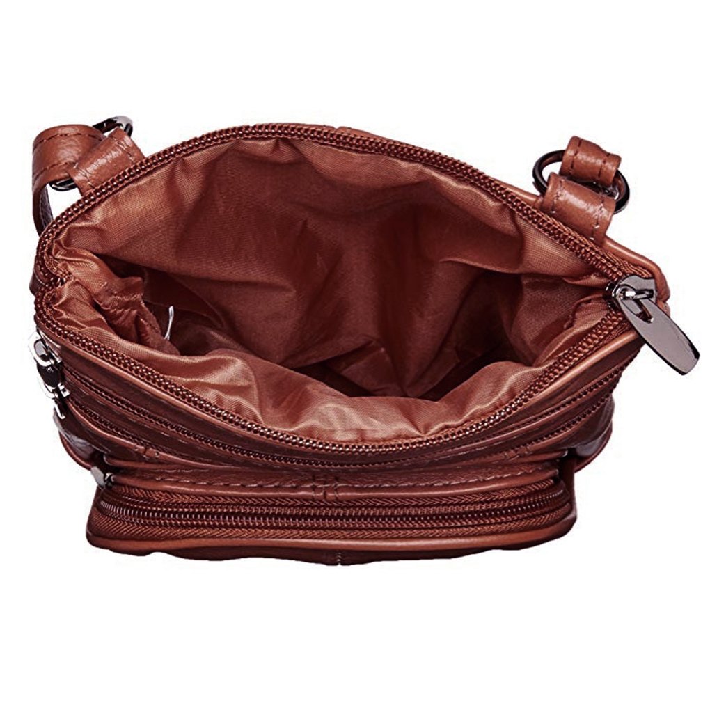 SILVERFEVER Women's Shoulder Crossbody Round RFID Pocket Small Genuine Leather Bag
