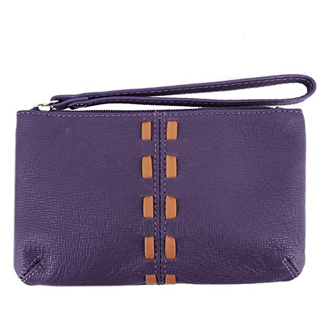 Women's Leather Wristlet Small Wallet Clutch with Whipstitched Detail