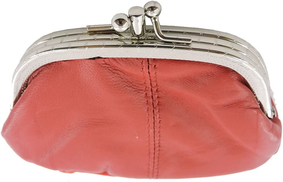 SILVERFEVER Leather Coin Purse with Kisslock Closure - Handcrafted Genuine Lambskin (3 Entry, Black)