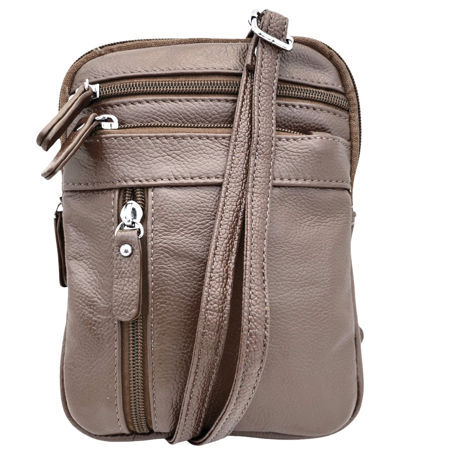 Women's Leather Crossbody, Shoulder, or Belt Bag – Vertical 4-Pocket Organizer Pouch