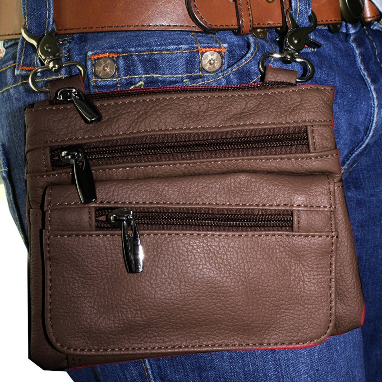 SILVERFEVER Leather Bike Rider Accordion Bag Cross Body Belt Phone Pack Pouch