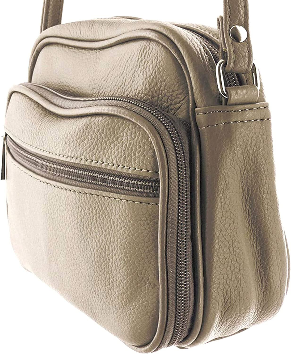 Cowhide Leather Womens Shoulder Purse Small Cross Body Organizer Bag with Many Pockets