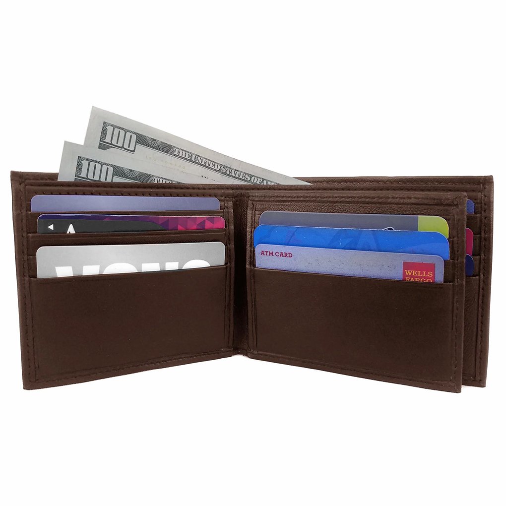Men's RFID Leather Wallet Cowhide, ID, CC, Bill Pockets left flip